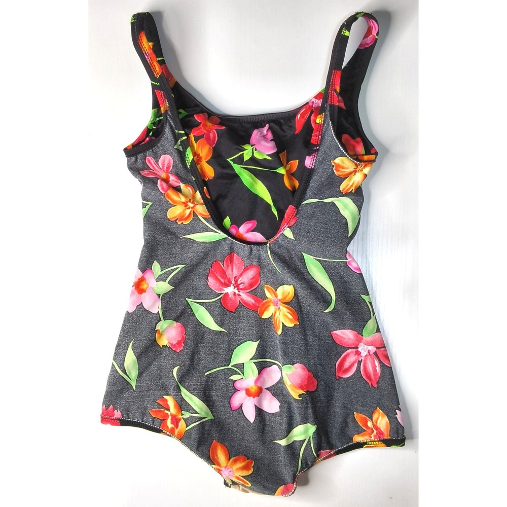 Beach Cabana Swimsuit Womens Medium Black‎ Floral Scoop Neck Vintage - Picture 12 of 12